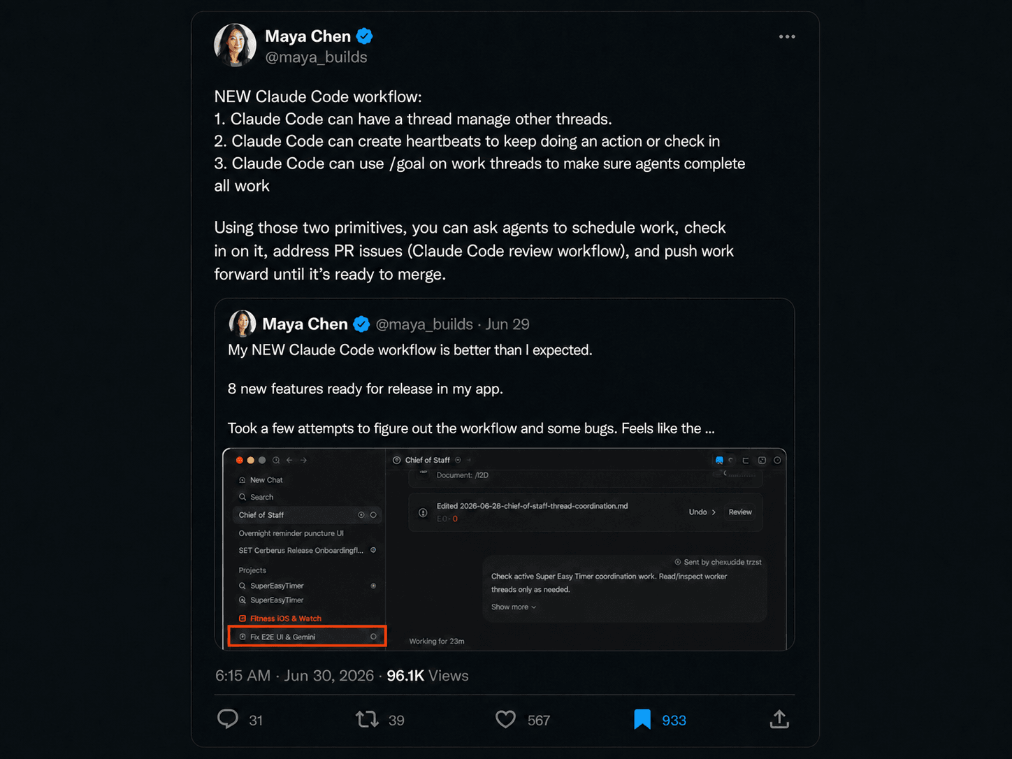 An X post with its blue bookmark control selected.